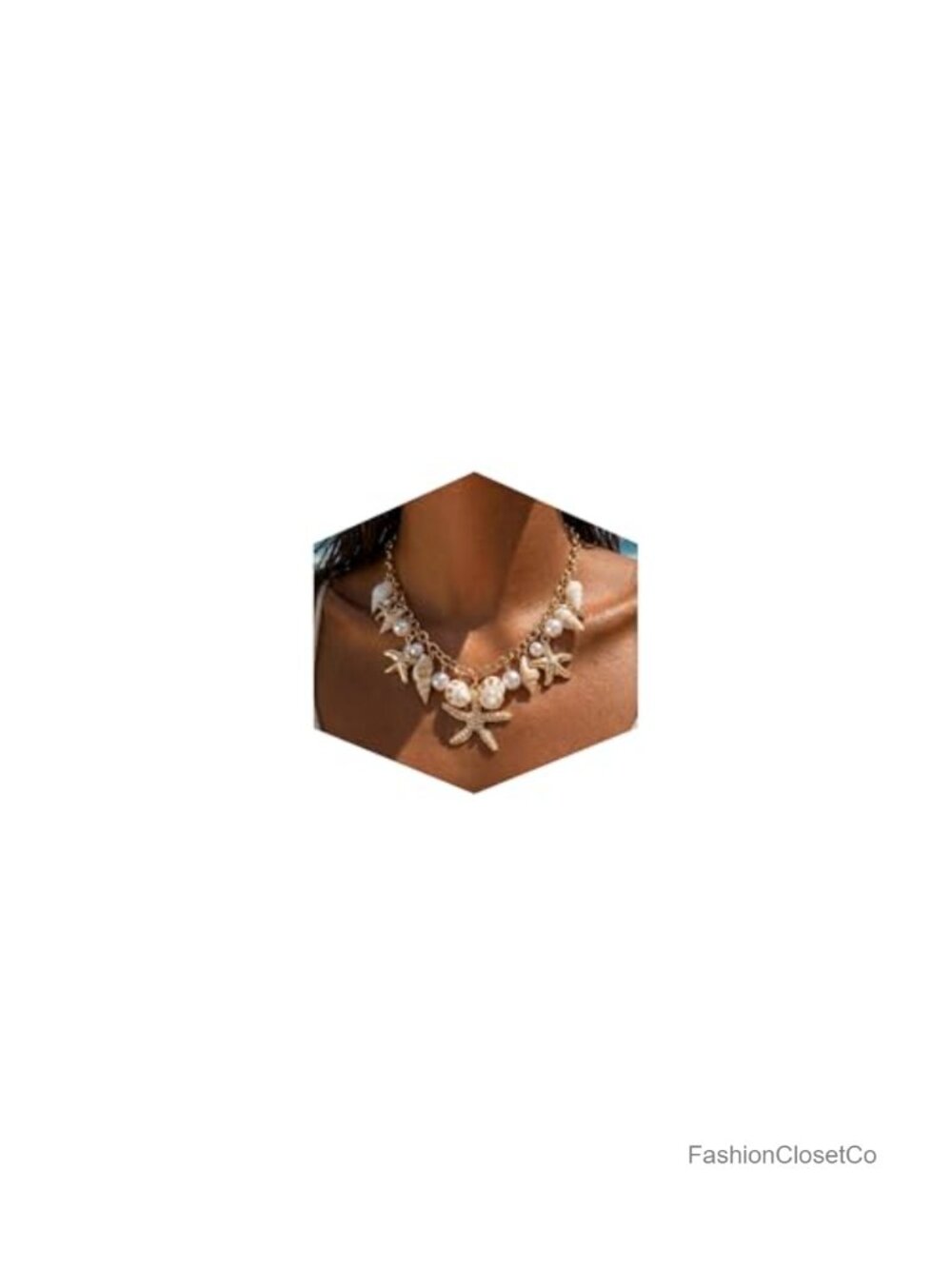 Gold Tone Layered Beach Necklace Pearl Shell Starfish Charm Adjustable